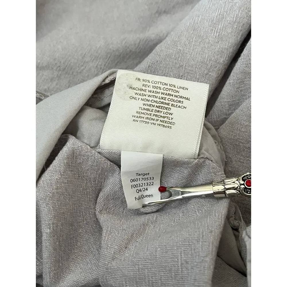 Threshold Full Queen Duvet Cover Cotton Linen Blend Light Gray Zip Closure